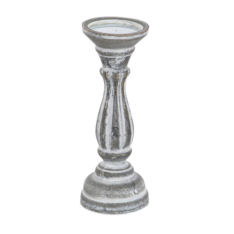 Wooden Distressed Turned Decorative Candle Holder - Set of 3 Gray, Brown, Blue, Green - Roche River Decor