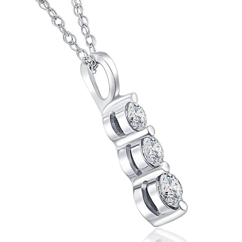 1.00 Ct 3 - Stone Natural Diamond Pendant available in White and Yellow Gold