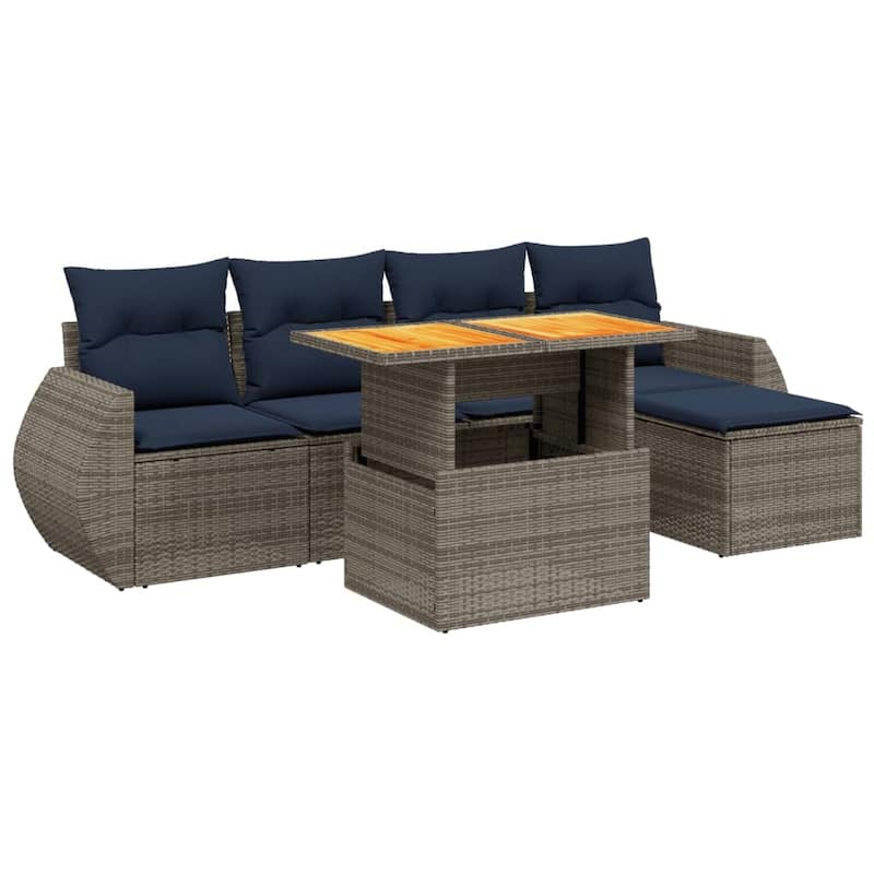 vidaXL Patio Sofa Set with Cushions Outdoor Furniture 6 Piece Poly Rattan