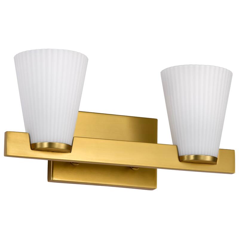Royale 2 Light Vanity Burnished Brass Finish Ribbed White Glass - Burnished Brass