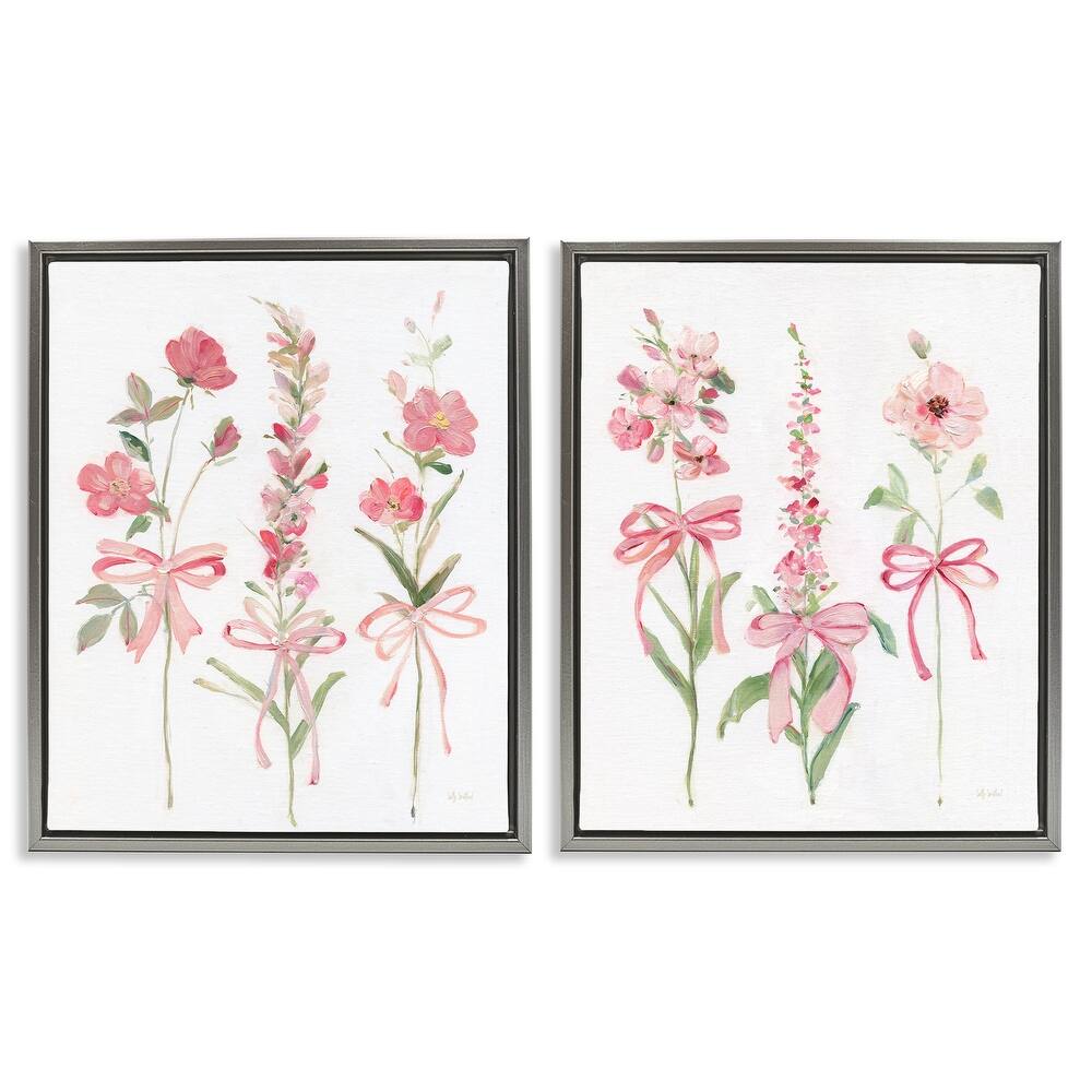 Stupell Soft Fresh Pastel Sprigs Framed Floater Canvas Wall Art Design By Sally Swatland (Set of 2)