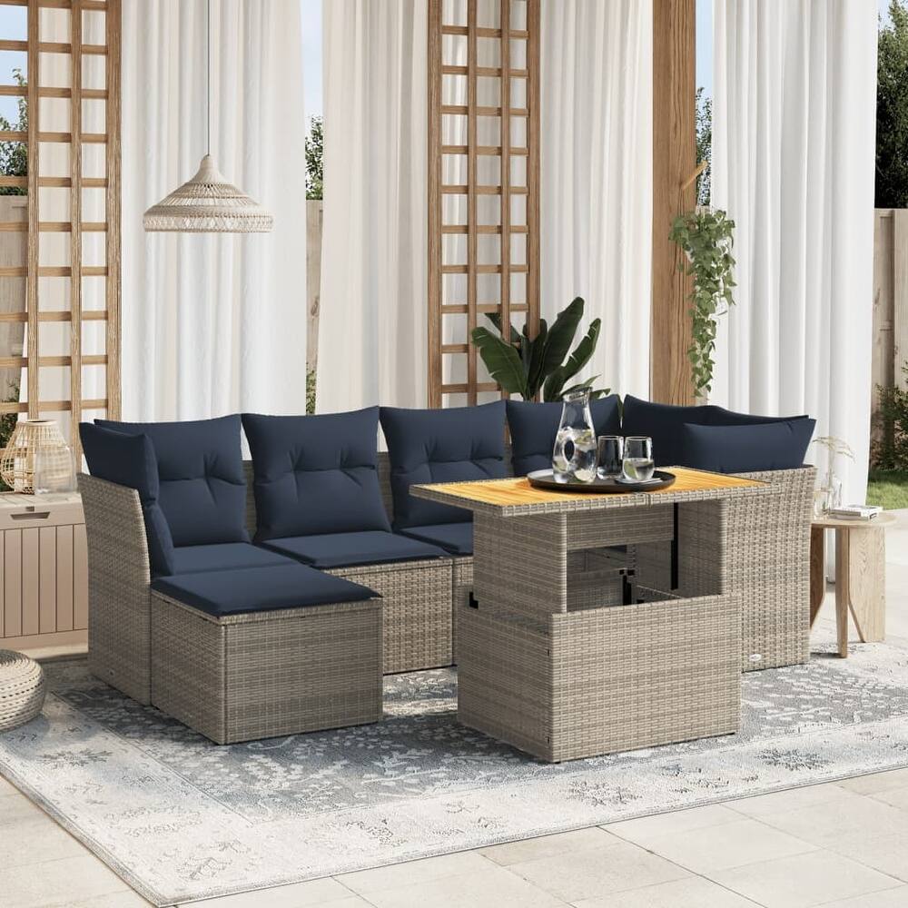 vidaXL Patio Sofa Set with Cushions Outdoor Furniture 6 Piece Poly Rattan - 21.7 x 24.4 x 27.2