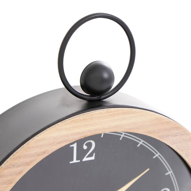 White or Black Wooden Semicircle Clock with Brown Wooden Frame and Ring Handle (Set of 2)