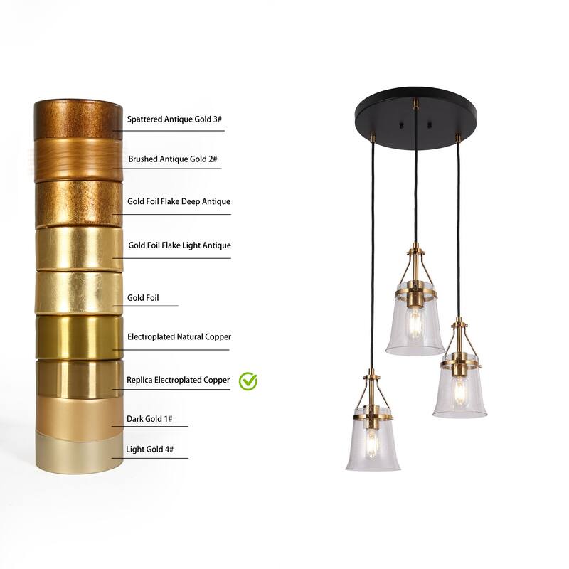 Haye Modern 3-Light Glass Chandelier Black Gold Cluster Pendant Lights for Kitchen Island - 15.5" D x 10" H