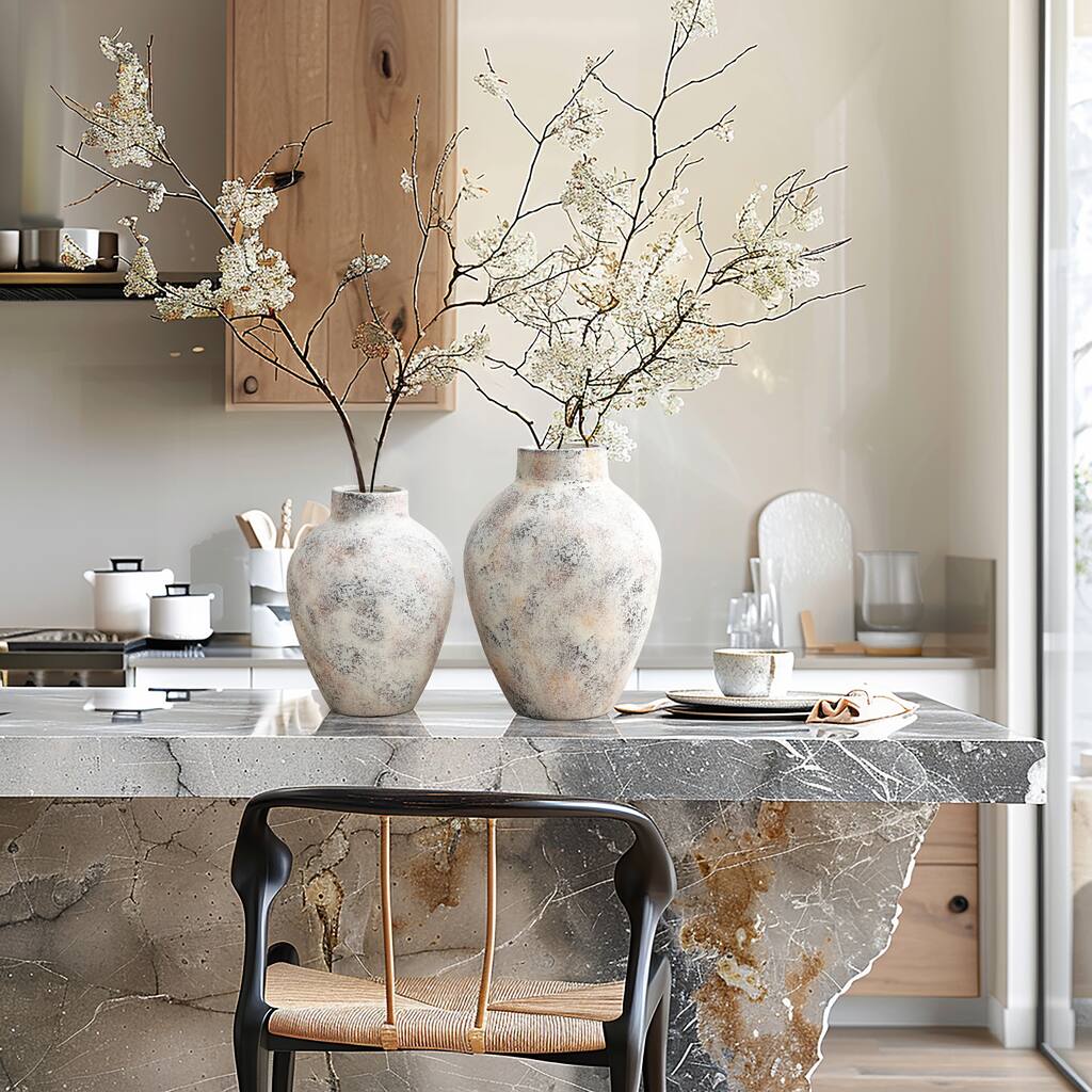 Marbled White Tall Round Stoneware Vase (Single)