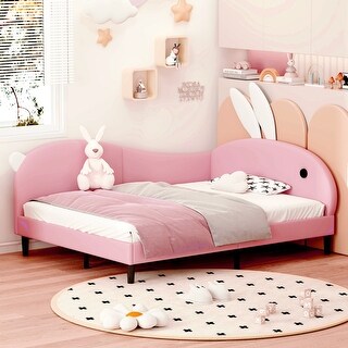 Roomfitters Upholstered Rabbit-Shape Daybed, Sofabed with Rabbit Ear Headboard, Pink