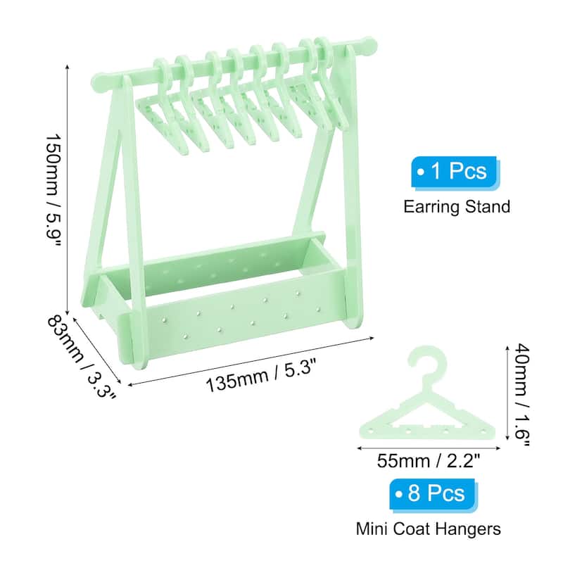 1 Set Earring Holder 8 Coat Hangers, Acrylic Earring Organizer 20 Hole - Green