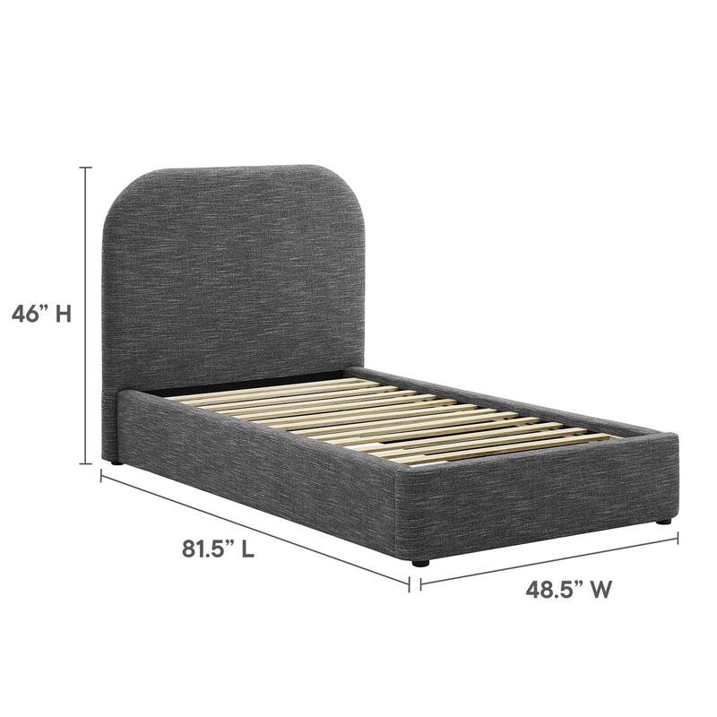 Hillsway Modern Curved Headboard Slate Fabric Upholstered Twin Size Platform Bed