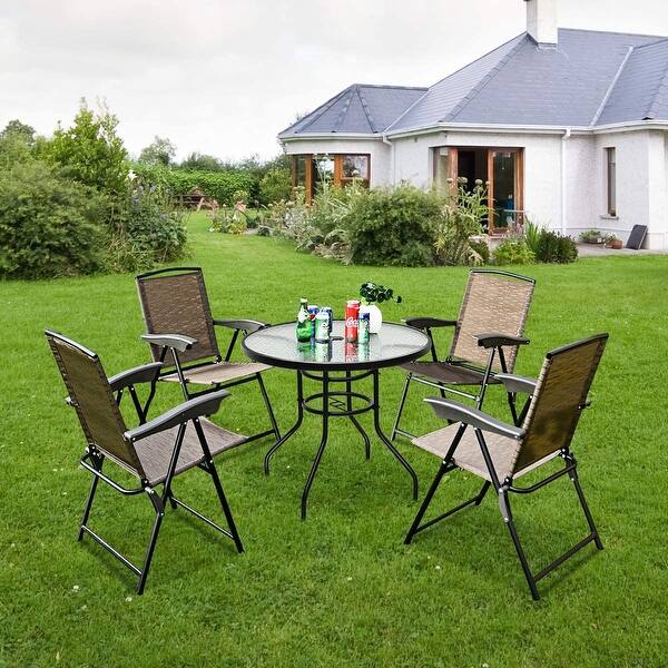 Costway 5PCS Bistro Patio Furniture Set 4 Folding Adjustable Chairs