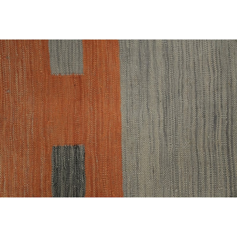 Hand Woven Oriental 100% Wool Carpet Southwestern Modern Greys & Charcoal Kilim Runner Rug - 11' 7'' X 2' 8''