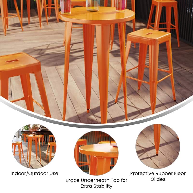 24'' Round Metal Indoor-Outdoor Bar Height Table - 24"W x 24"D x 41"H