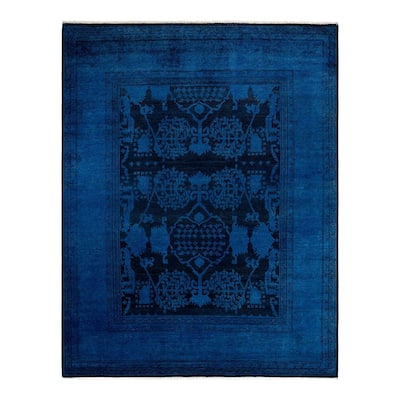 Overton Hand Knotted Wool Vintage Inspired Modern Contemporary Overdyed Blue Area Rug - 8' 1" x 9' 10"