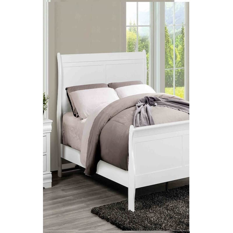 White Finish Transitional Bedroom Set Bed Nightstand Dresser Mirror Chest - Twin - 6 Piece