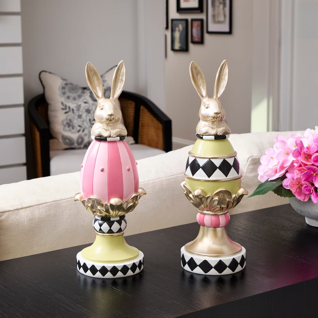 13.5" Resin Garden Bunny Egg Topiary Set of 2