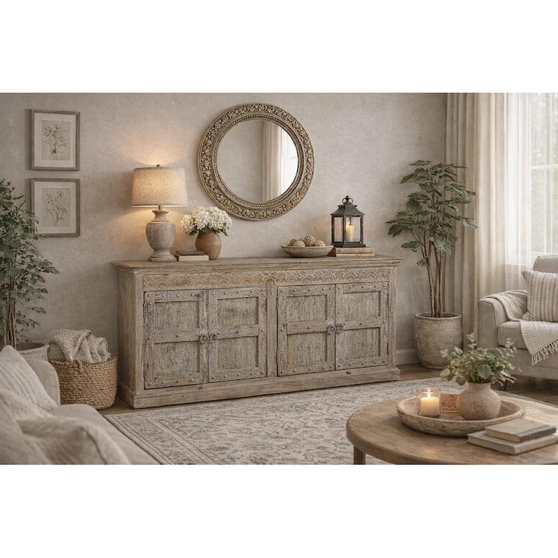 Reclyed Solid Wood Sideboard Buffet with 4 Doors - 89