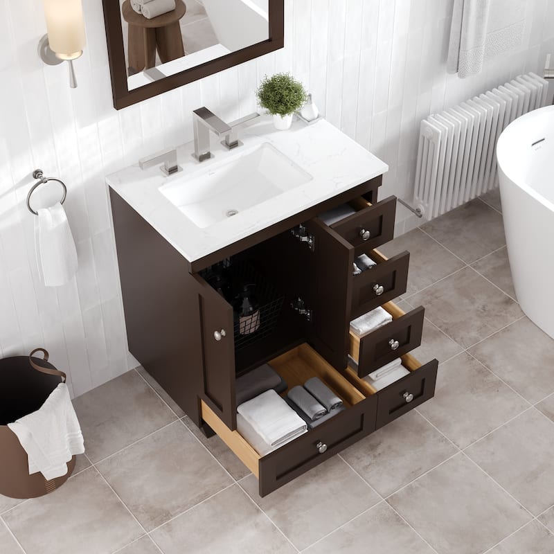 Eviva Acclaim 28 in. Bath Vanity with White Carrara Quartz Top