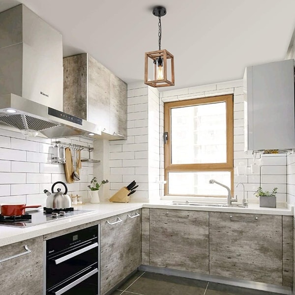 Wooden Square Pendant Lighting Fixtures Cage Swag Hanging Chandelier Bed Bath Beyond 35325987