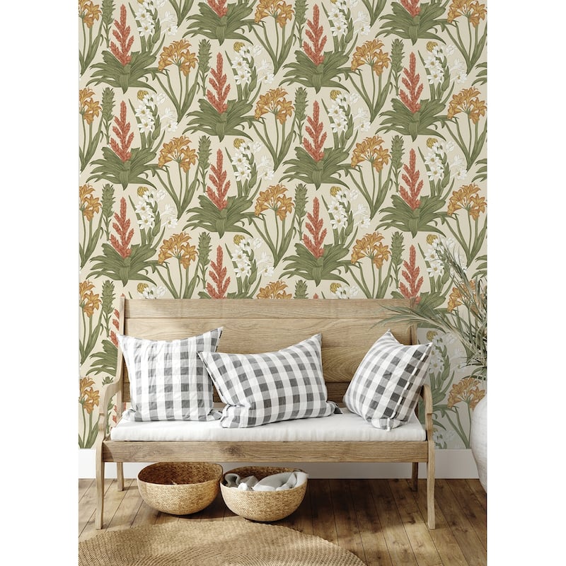 NuWallpaper Linen and Olive Blooming Villa Peel and Stick Wallpaper