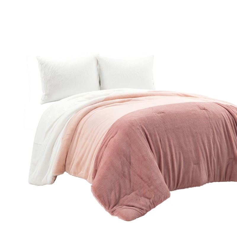 Lush Decor Farmhouse Color Block Ultra Soft Faux Fur All Season Kids Comforter Set