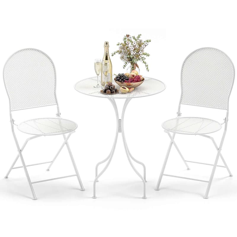Costway 3 PCS Metal Bistro Set Round Table & 2 Folding Chairs with