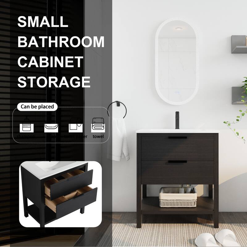 30" Bathroom Vanity with Ceramic Sink, Freestanding, Soft Closing Drawers, 4 Wood Feet, Durable and Water-Resistant