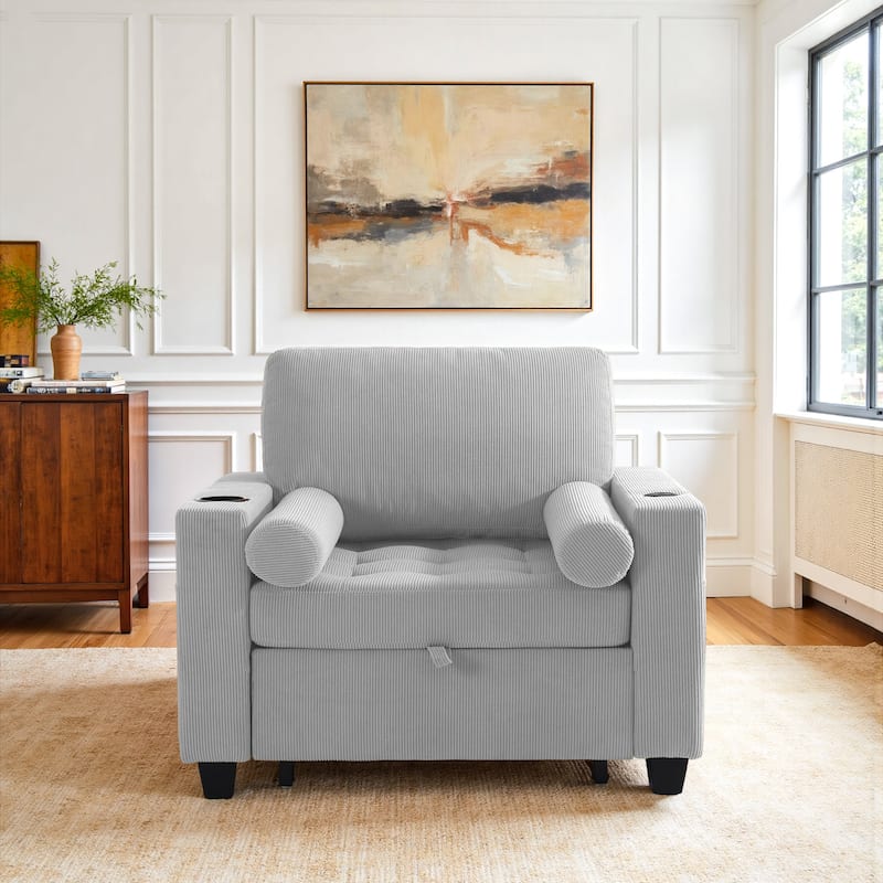 3-in-1 Corduroy Sleeper Sofa Pull-Out Bed Convertible Adjustable Loveseat with USB Port