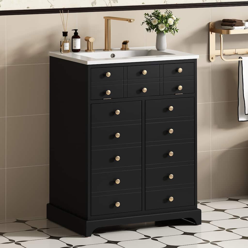 Bathroom Vanity with Sink, Wooden Bathroom Storage Cabinet, Bathroom Vanities with Tip-Out Drawer & 2 Soft Closing Doors