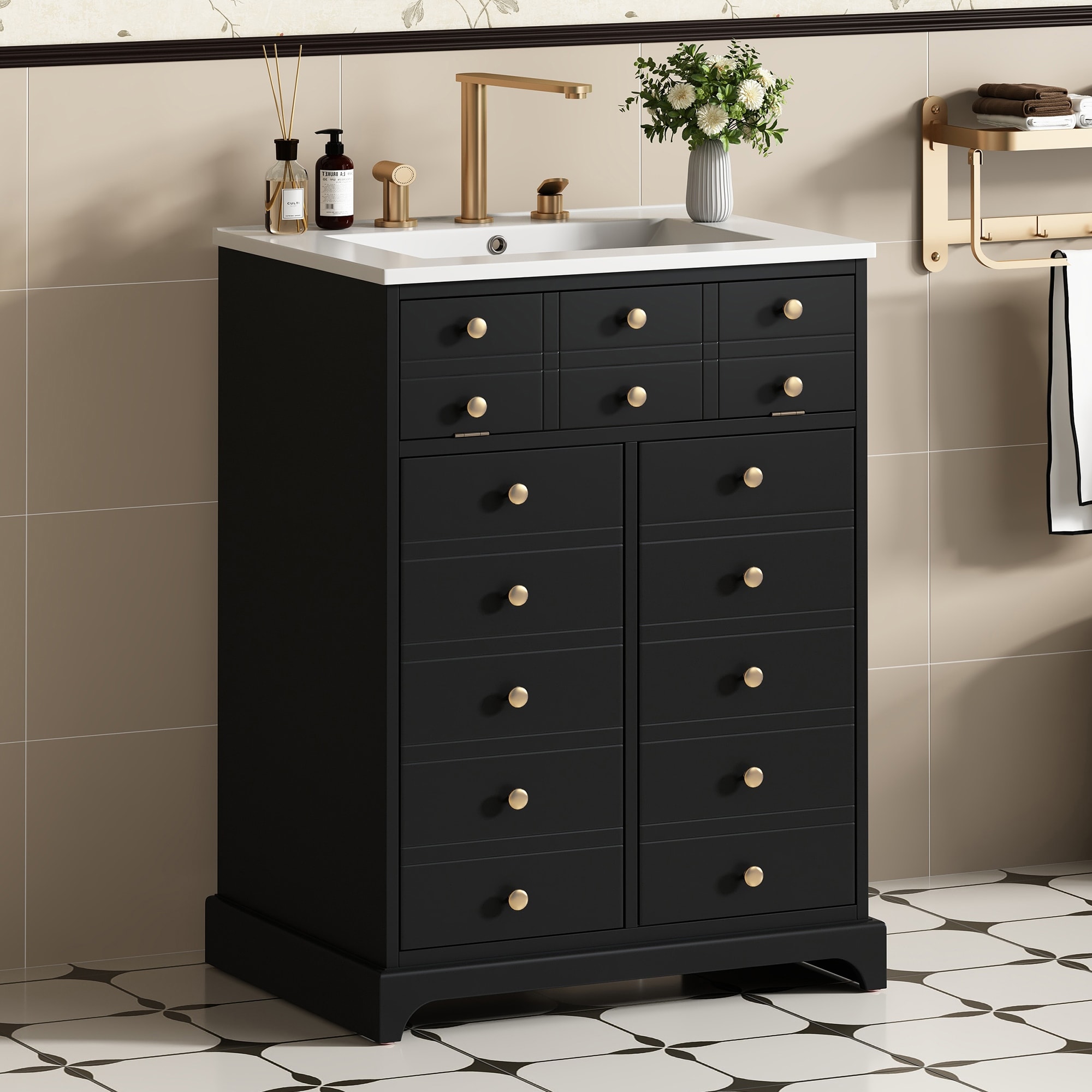 Bathroom Vanity with Tip-out Drawer and Soft-Closing Doors, Solid Wood  Frame Bathroom Storage Cabinet with Ceramic Sink - Overstock - 43028542, image size:2000x2000