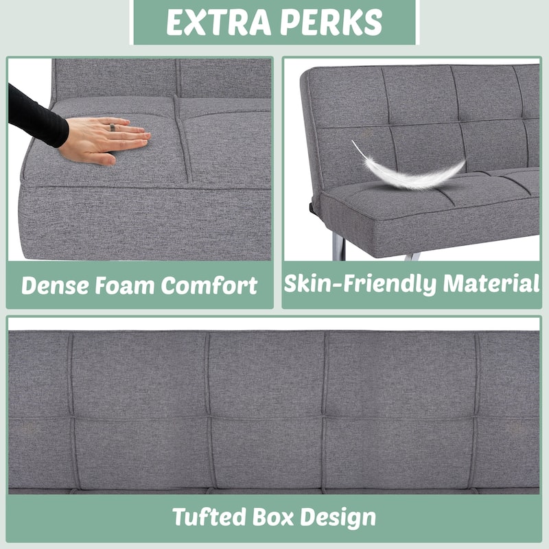 Modern Comfort Futon Sofa Bed - Tufted, Convertible, Linen Fabric, Sleeper Couch for Living Room or Guest Room