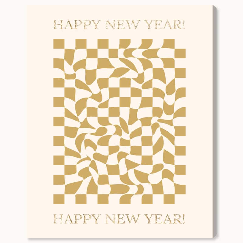 Wynwood Studio Canvas Holiday and Seasonal New Year s Checker Pattern Gold Glam Wall Art Canvas Print