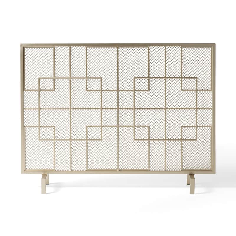 Contemporary Iron Fireplace Screen with Geometric Pattern