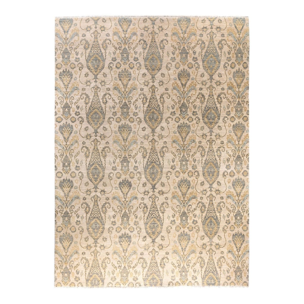 Ikat One-of-a-Kind Hand-Knotted Area Rug, Ivory - 9' 1" x 12' 4"