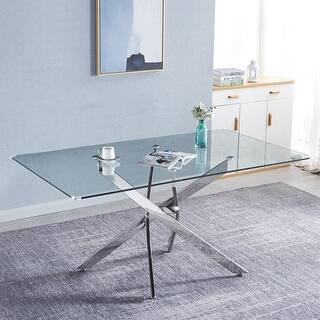Sleek Rectangular Tempered Glass Dining Table with Modern Design and ...