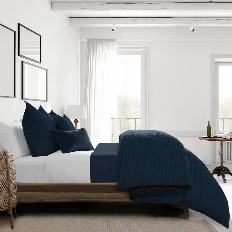 Classic Waffle Navy Duvet Cover and Pillow Sham(s) Set On Sale Bed Bath & Beyond 36111287