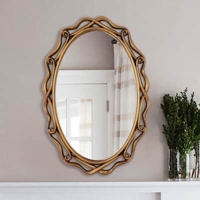 Antique Brass Oval Bathroom Vanity Wall Mirror - 16" W x 24" H
