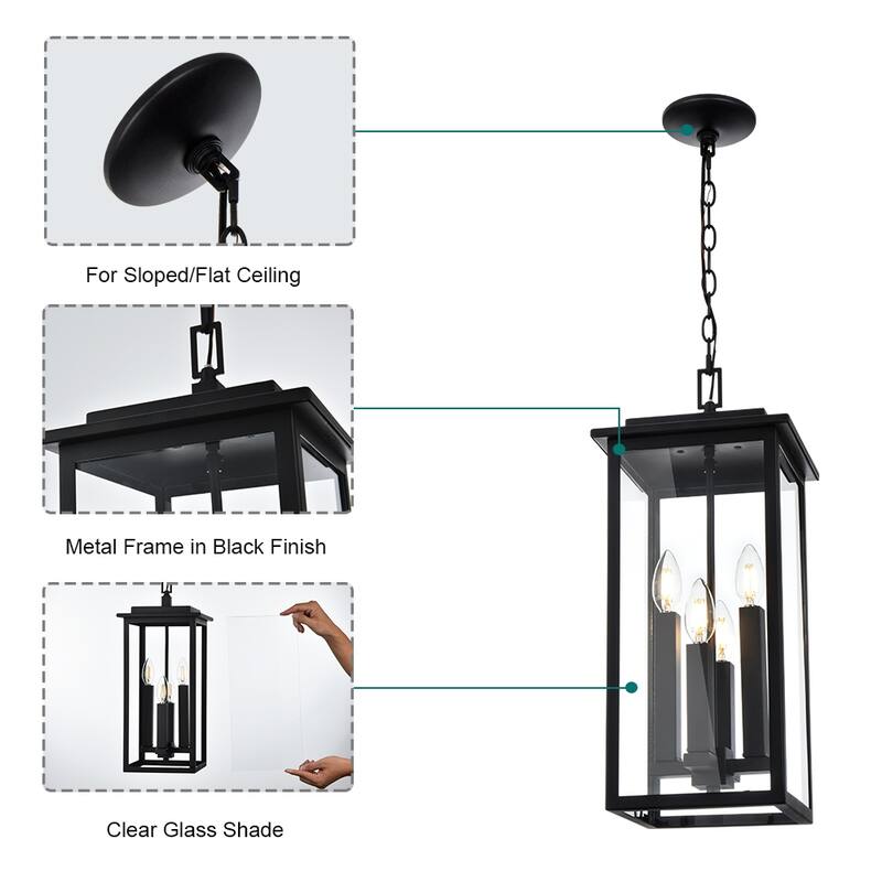Farmhouse Outdoor Pendant Light Fixutre with Clear Glass - 4-light