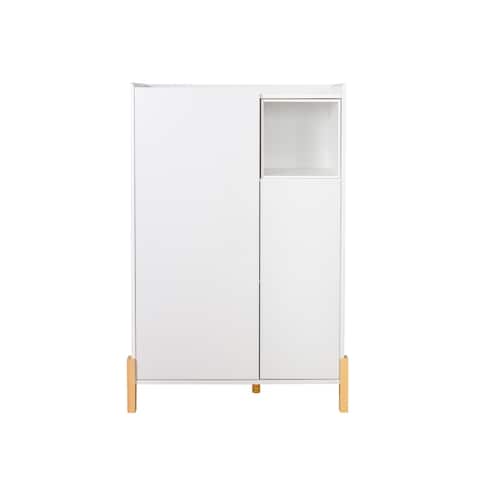 Nestfair White Floor Storage Cabinet with 2 Door and 1 Open Shelf