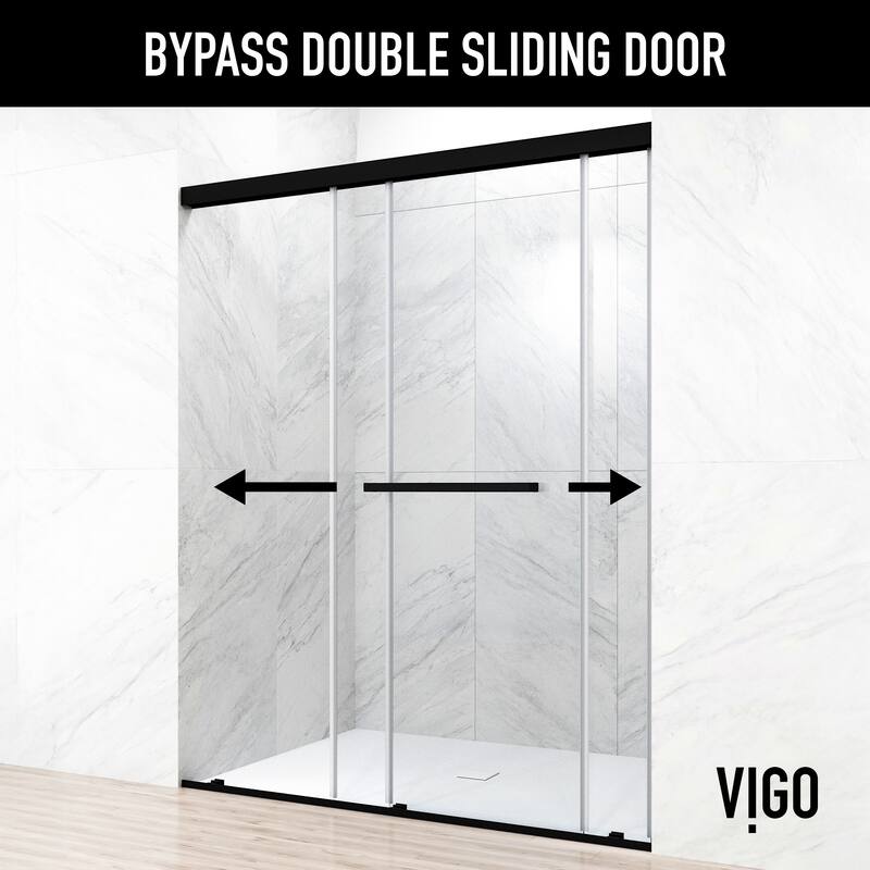 VIGO Satro E-Class 52 to 60 in. W x 74 in. H Semi-Frameless Double-Sliding Shower Door with Clear Tempered Glass