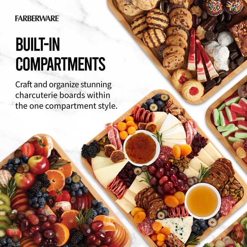 Farberware Build-a-Board Charcuterie Board with Lid, 11x14 Inch, Bamboo-Black