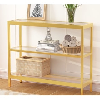 35 Inch Entryway Console Table Open Sofa Table with Tempered Glass ...