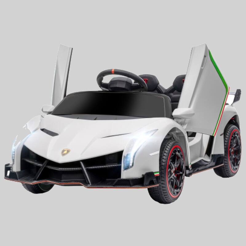 12V Lamborghini Veneno Ride-On Car for Kids with Bluetooth, Butterfly Doors, Suspension System, Remote Control & Music - White