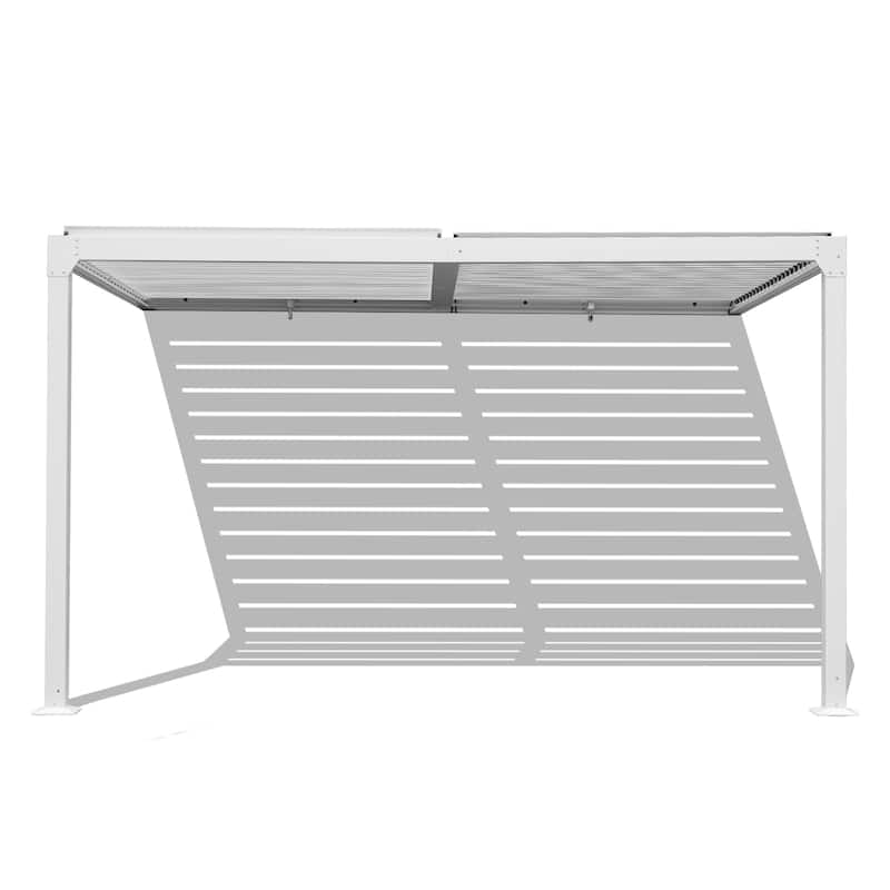 Aoodor Outdoor Aluminum Wall Mounted Louvered Pergola Waterproof Gazebo Sun Shade Shelter with 2 Adjustable Rainproof Panels - White