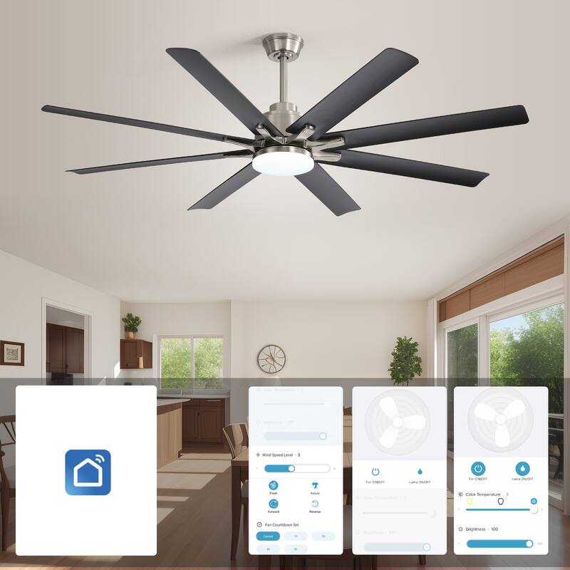 66 Inch Large Smart Ceiling Fan with Dimmable LED Light, Indoor/Outdoor Ceiling Fan Chandelier for Patios Living Room