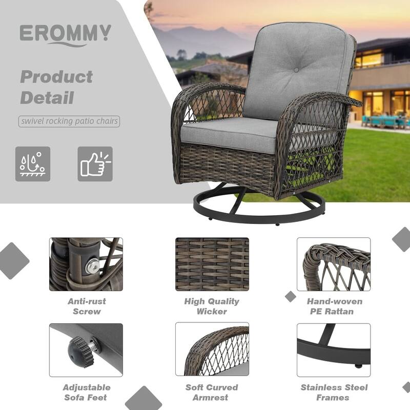 360° Swivel Rocking Patio Chairs Set with Thick Cushions & Tempered Glass Table | Indoor Living Room / Balcony| 3/5-Piece