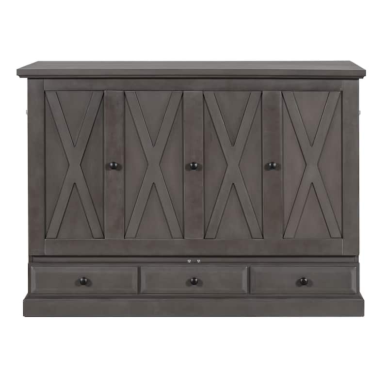 Farmhouse Murphy Bed Convertible Space-Saving Cube Chest Cabinet with Large Drawers and Charging Station, Foldable Platform Bed