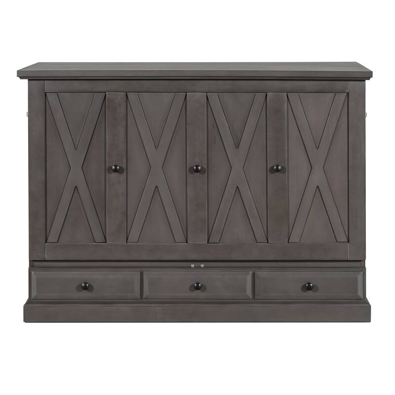 GDFStudio - Hayden Farmhouse Solid Wood Murphy Bed Chest with USB Charging and Storage Cabinet Bed