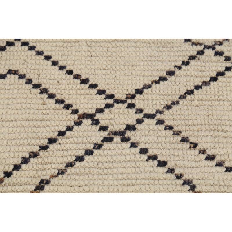 Ivory Striped Moroccan Oriental Rug Hand-Knotted Wool Carpet - 3'11"x 6'8"