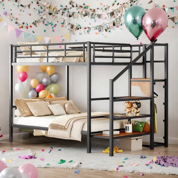 slide 2 of 11, Multifunctional Design Full Over Full Bunk Bed with Wardrobe Black