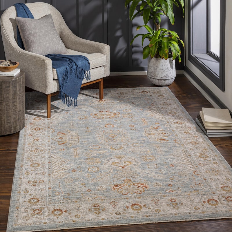 Livabliss Avant Garde Traditional Area Rug - 9' x 12' 2" - Denim/Orange - Rectangle