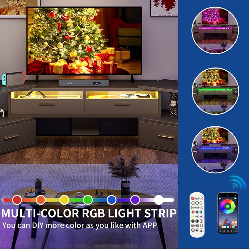 Moasis Deformable LED TV Stand with Power Outlets Entertainment Center Media Console